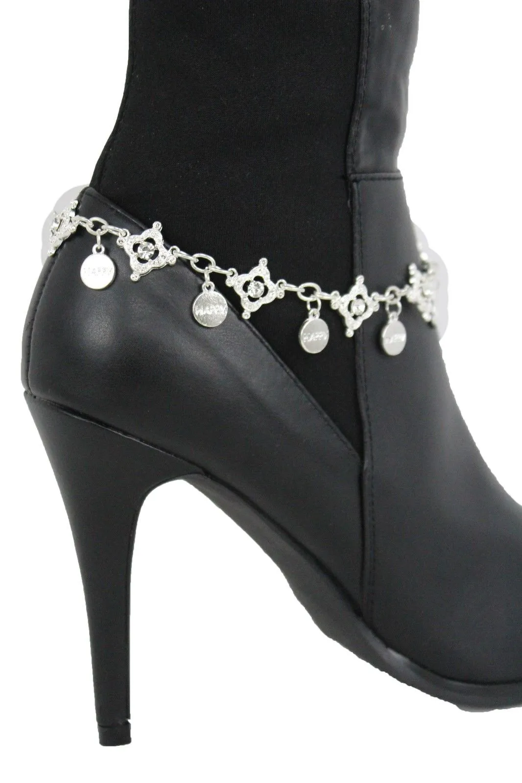 HAPPY Charms & Rhinestone Metal Boot Chain