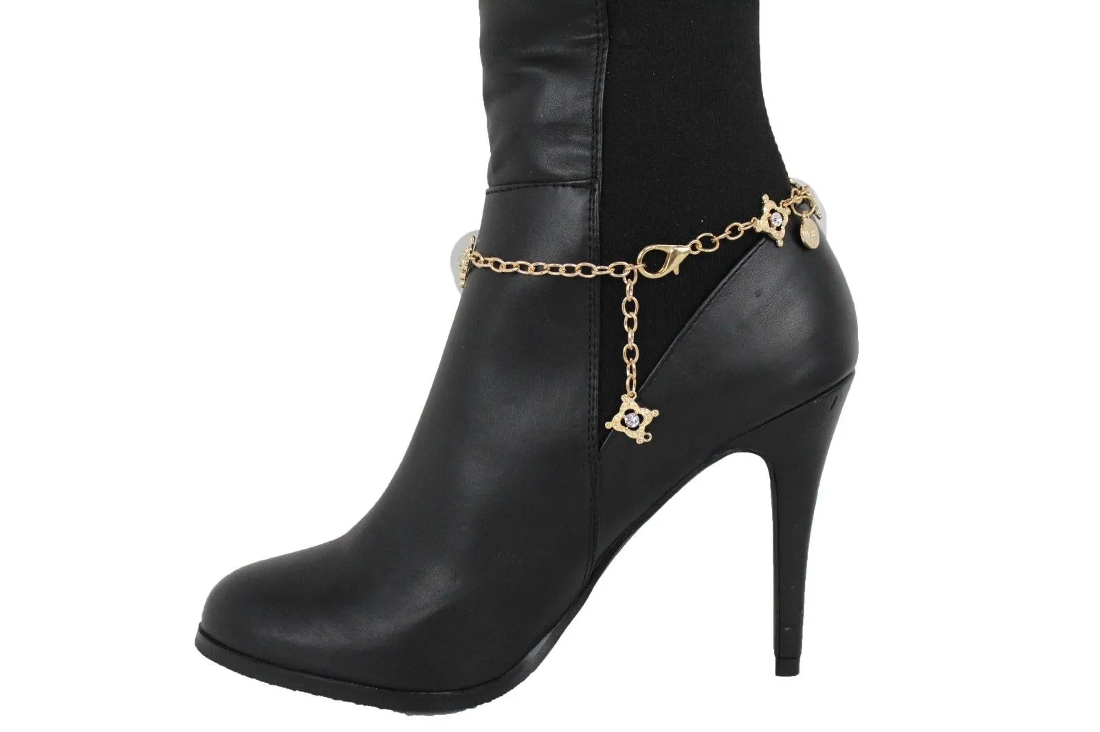 HAPPY Charms & Rhinestone Metal Boot Chain