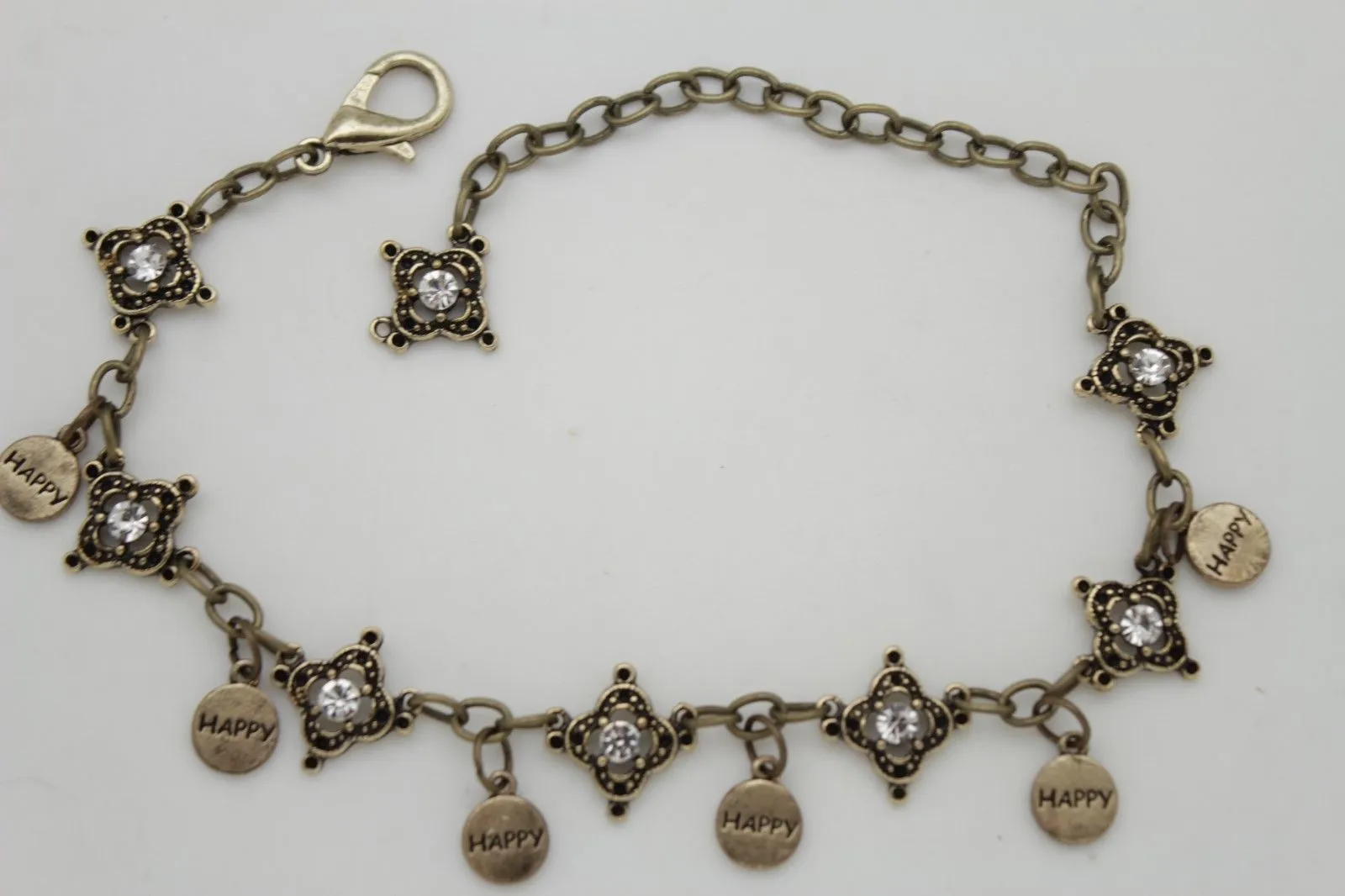 HAPPY Charms & Rhinestone Metal Boot Chain