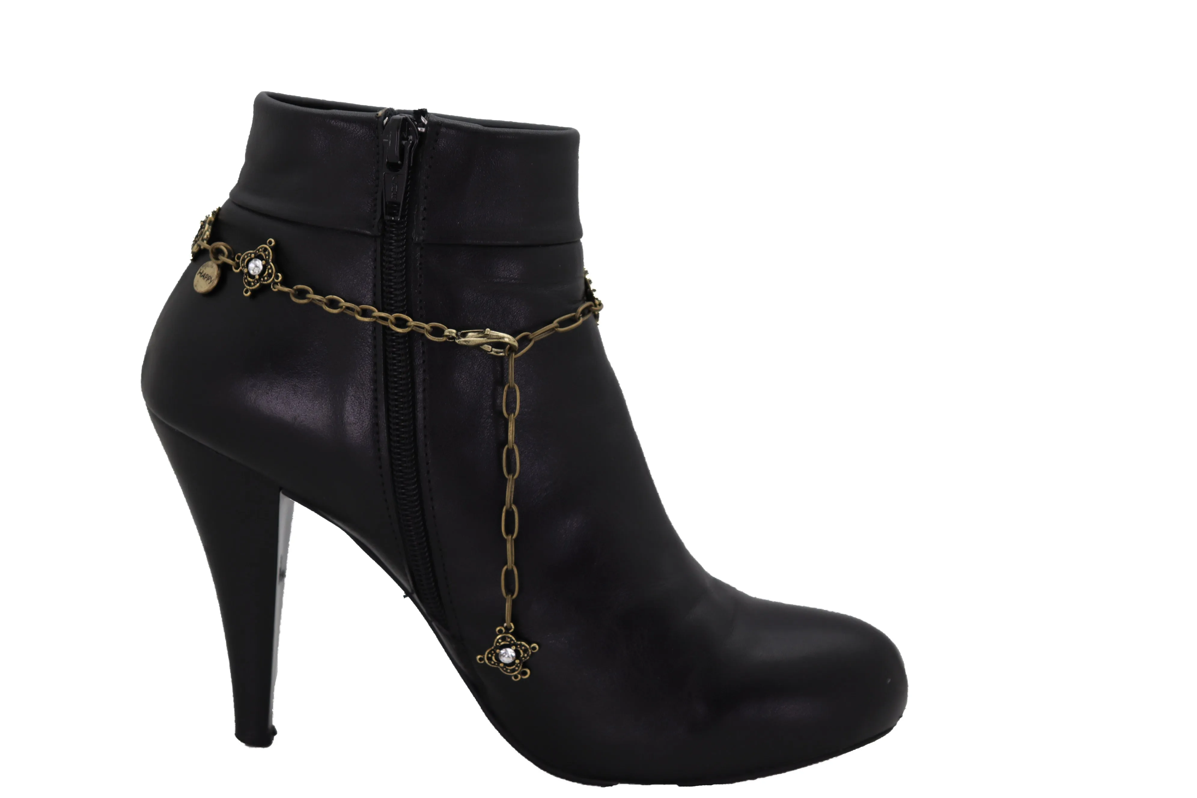HAPPY Charms & Rhinestone Metal Boot Chain