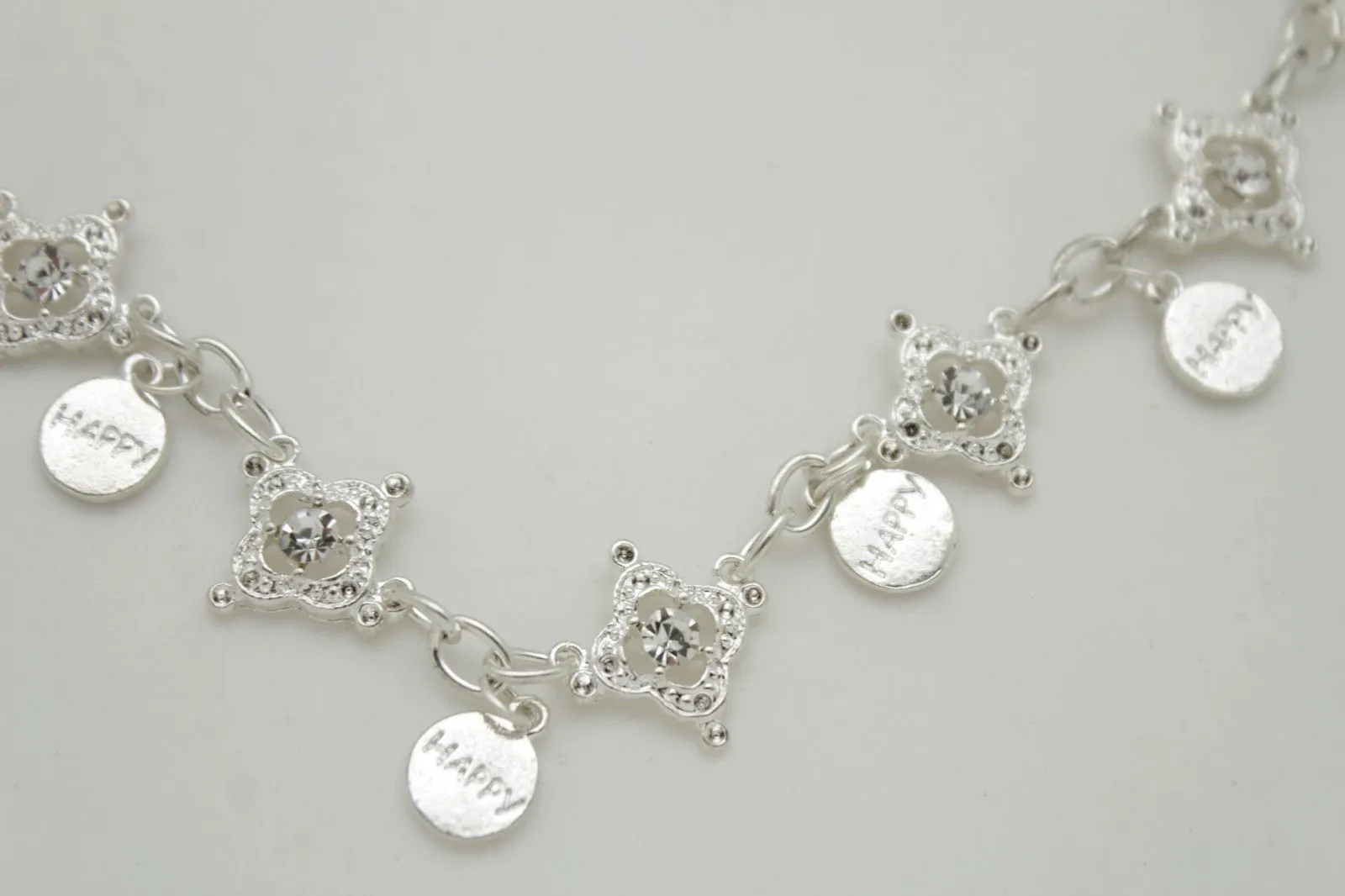 HAPPY Charms & Rhinestone Metal Boot Chain