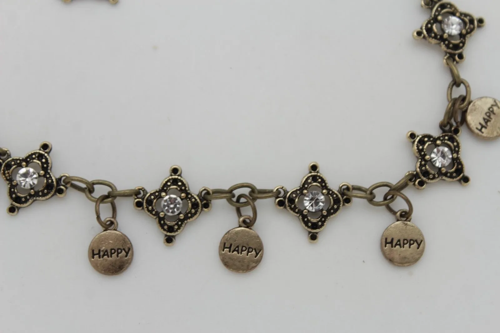 HAPPY Charms & Rhinestone Metal Boot Chain