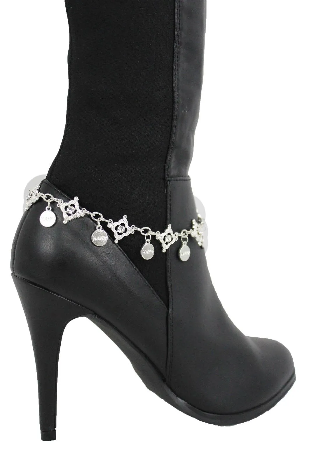 HAPPY Charms & Rhinestone Metal Boot Chain