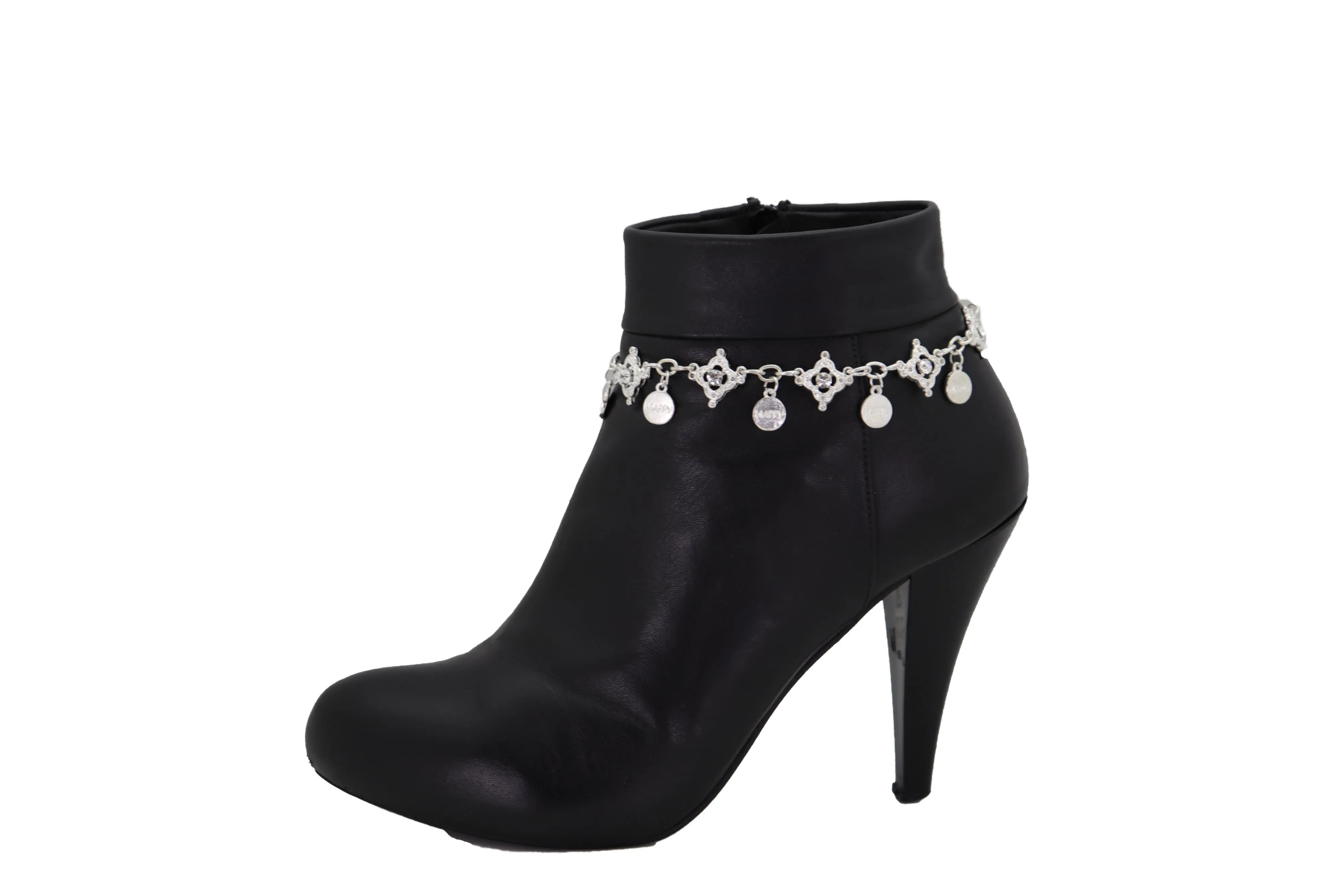 HAPPY Charms & Rhinestone Metal Boot Chain