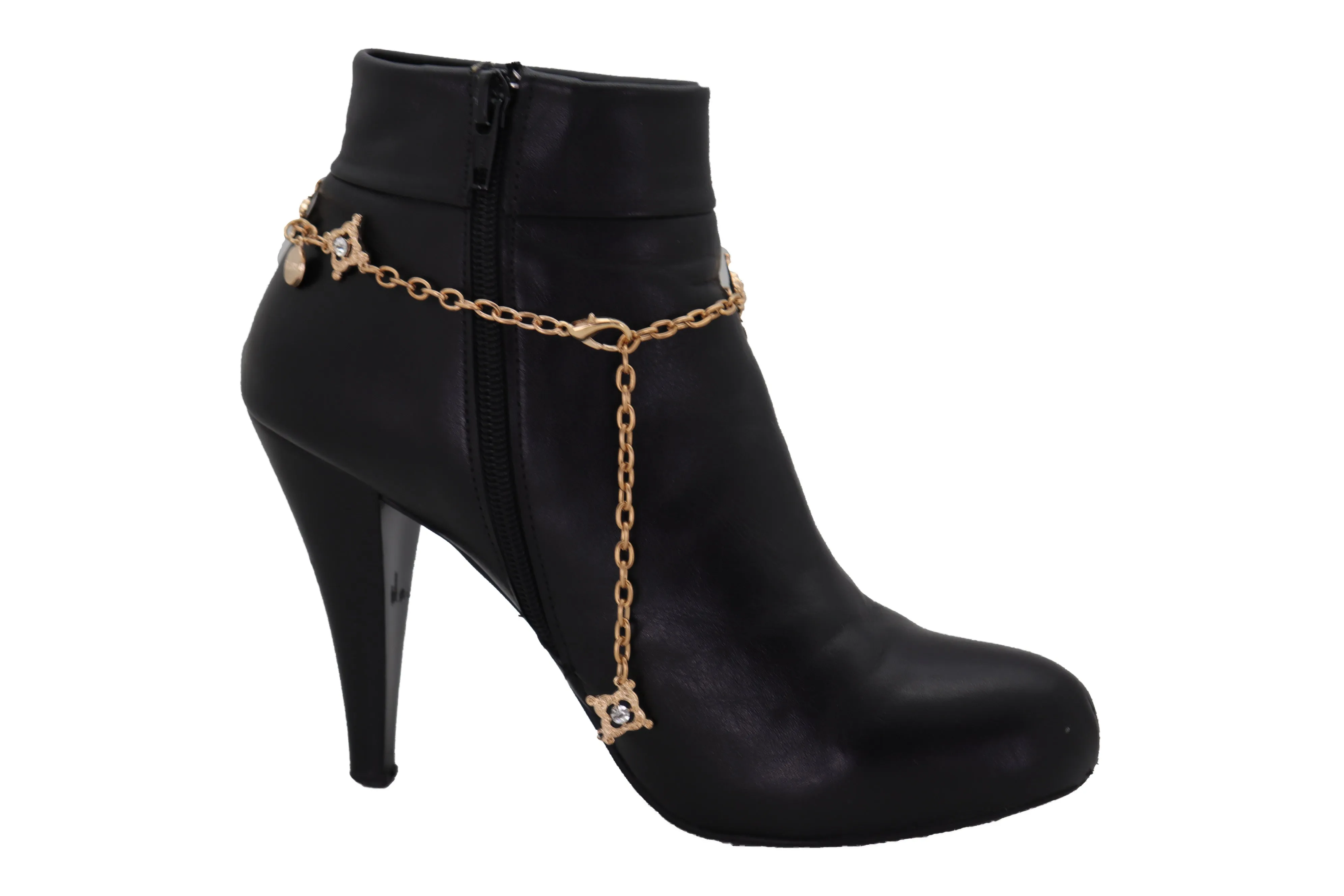 HAPPY Charms & Rhinestone Metal Boot Chain