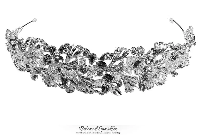 Hasina Ribbon Cluster Statement Silver Headband | Swarovski Crystal