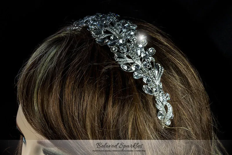 Hasina Ribbon Cluster Statement Silver Headband | Swarovski Crystal