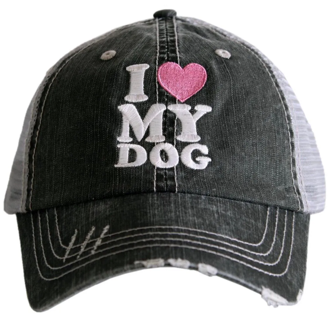 Hats and shirts { Dog mother, Wi.ne lover } { Cat mother, Wi.ne lover } { I love my dog } { I love my cat } { Pawsitive vibes only } Embroidered distressed trucker.