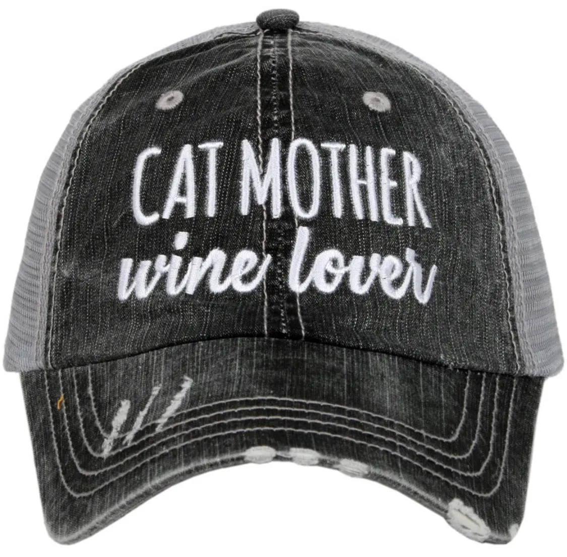 Hats and shirts { Dog mother, Wi.ne lover } { Cat mother, Wi.ne lover } { I love my dog } { I love my cat } { Pawsitive vibes only } Embroidered distressed trucker.