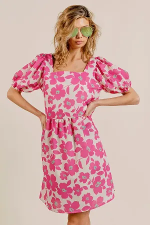 Hazel Blues® |  BiBi Printed Square Neck Puff Sleeve Mini Dress