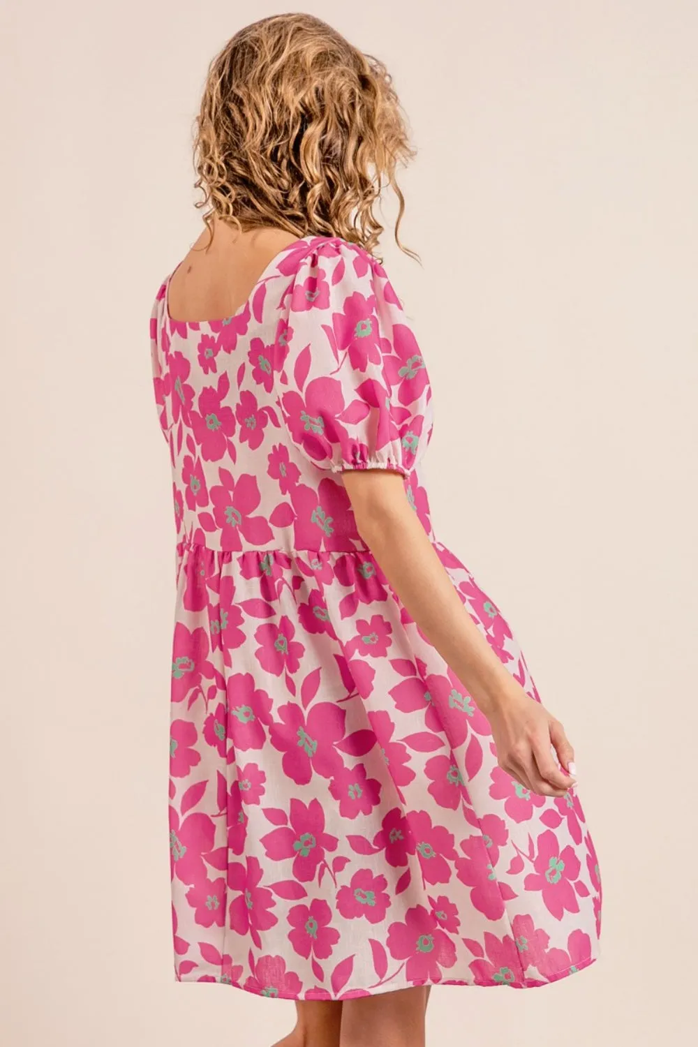 Hazel Blues® |  BiBi Printed Square Neck Puff Sleeve Mini Dress