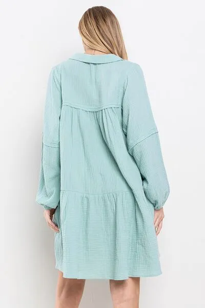 Hazel Blues® |  Ces Femme Johnny Collar Balloon Sleeve Mini Dress
