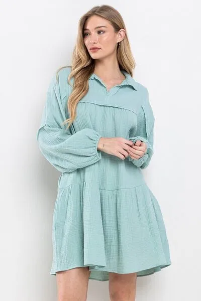 Hazel Blues® |  Ces Femme Johnny Collar Balloon Sleeve Mini Dress