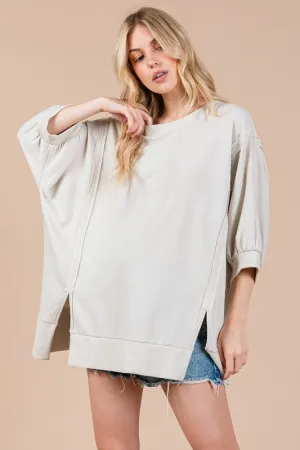 Hazel Blues® |  Ces Femme Side Slit Drop Shoulder Puff Sleeve Sweatshirt
