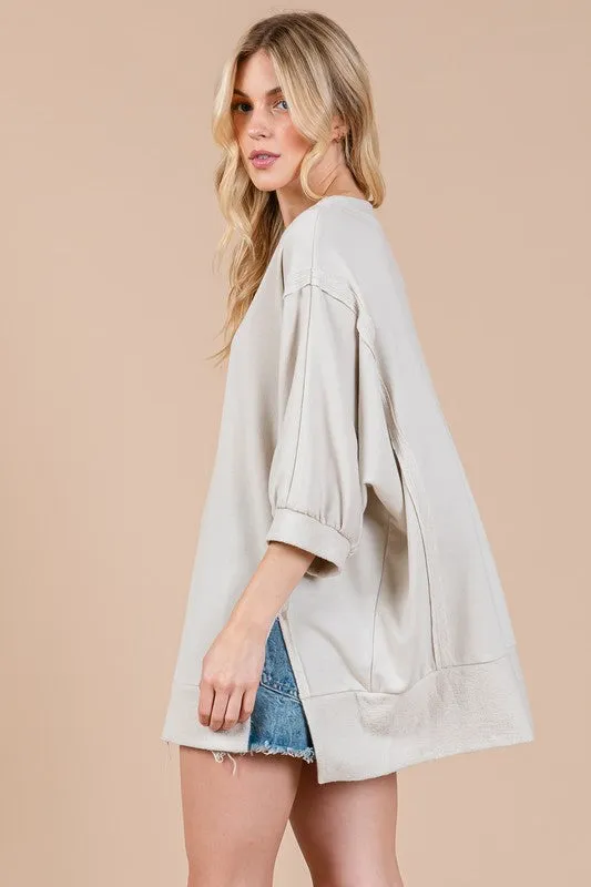 Hazel Blues® |  Ces Femme Side Slit Drop Shoulder Puff Sleeve Sweatshirt
