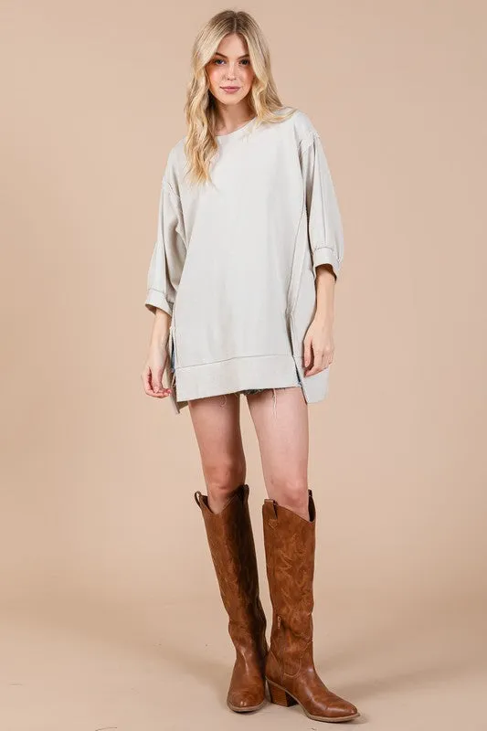 Hazel Blues® |  Ces Femme Side Slit Drop Shoulder Puff Sleeve Sweatshirt