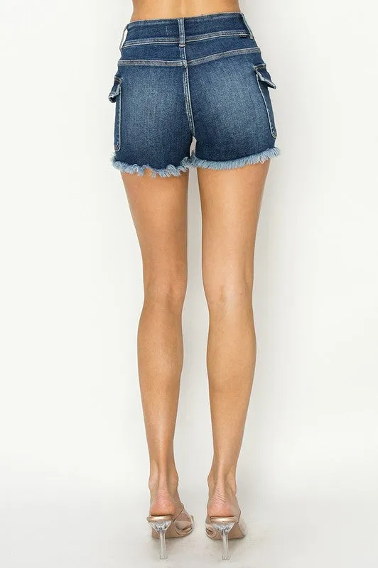 Hazel Blues® |  RISEN Raw Hem Denim Shorts with Pockets