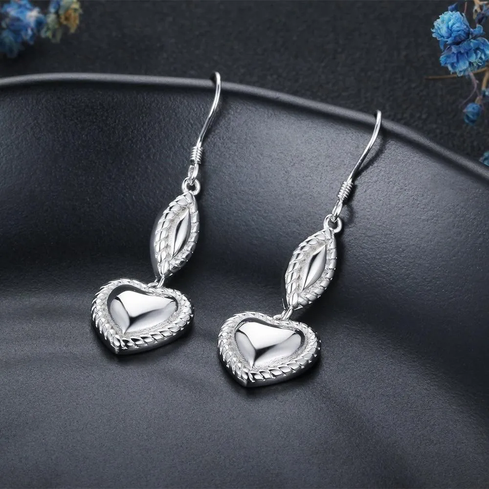 Heart Design Drop Earrings For Women 925 Sterling Silver Party Jewelry Gift For Her