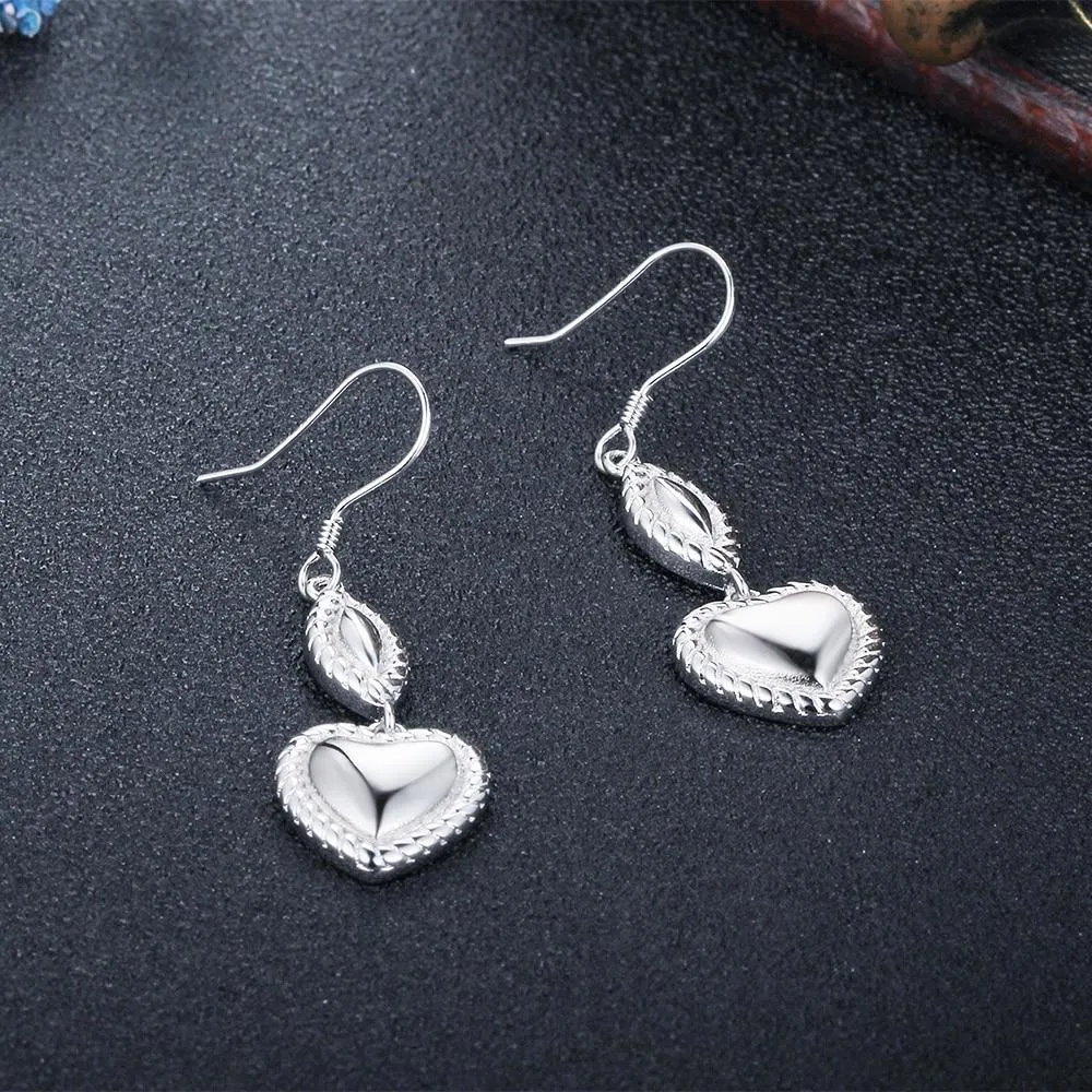 Heart Design Drop Earrings For Women 925 Sterling Silver Party Jewelry Gift For Her