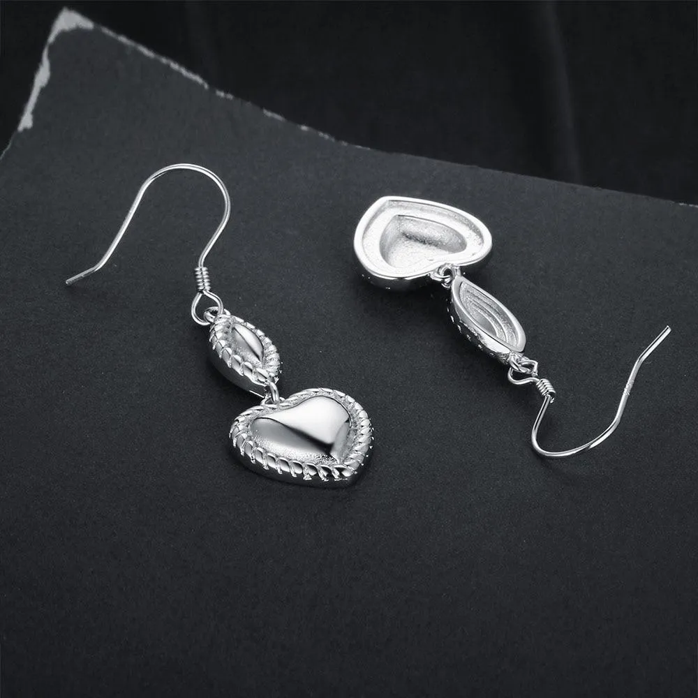 Heart Design Drop Earrings For Women 925 Sterling Silver Party Jewelry Gift For Her