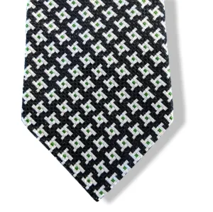 Hermes Vintage 60s Noir/Blanc/Vert Silk Tie Silk 75 cm/2.95" Retro look!