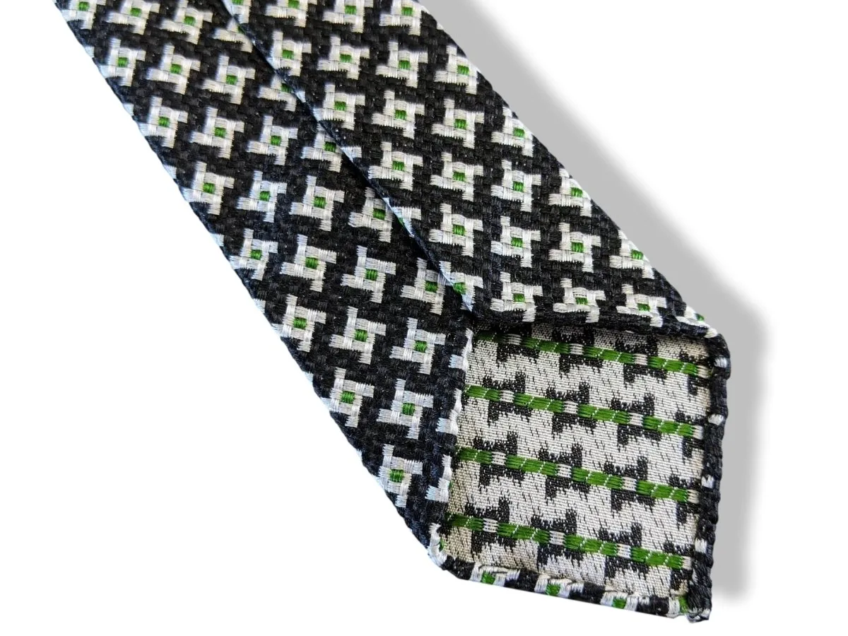 Hermes Vintage 60s Noir/Blanc/Vert Silk Tie Silk 75 cm/2.95" Retro look!
