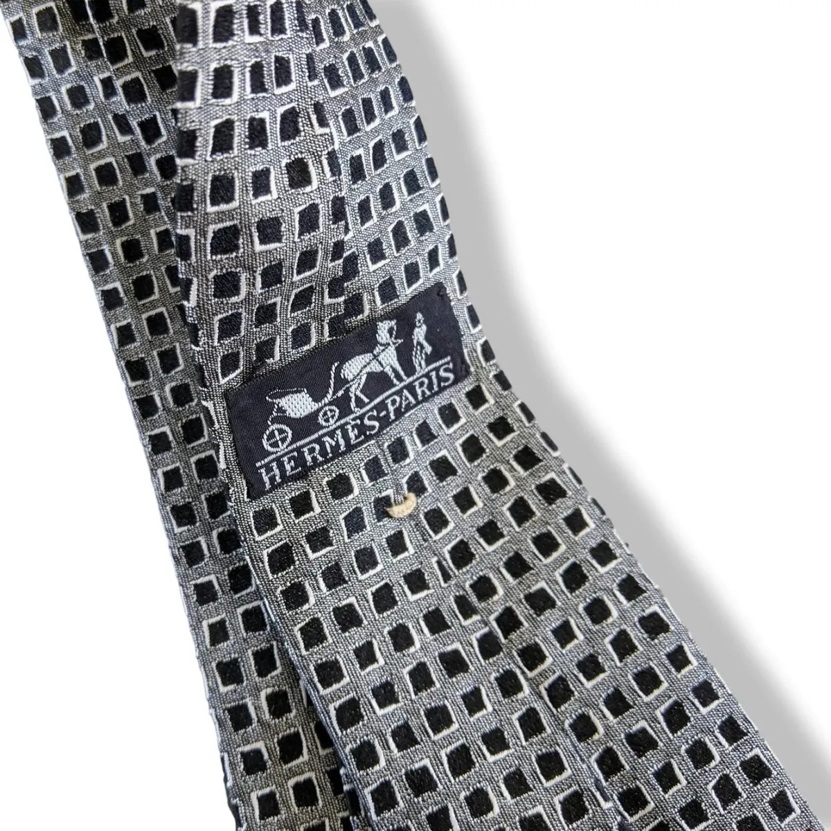 HERMES Vintage 60s Noir/Gris/Blanc SHORT Silk Tie Silk 6,5 cm/2.56" Retro look!