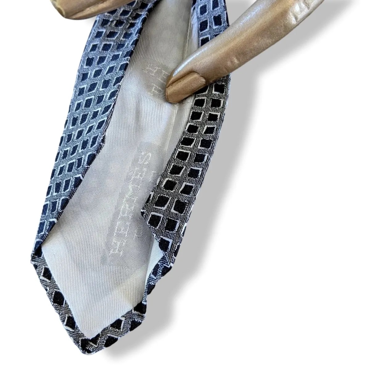 HERMES Vintage 60s Noir/Gris/Blanc SHORT Silk Tie Silk 6,5 cm/2.56" Retro look!
