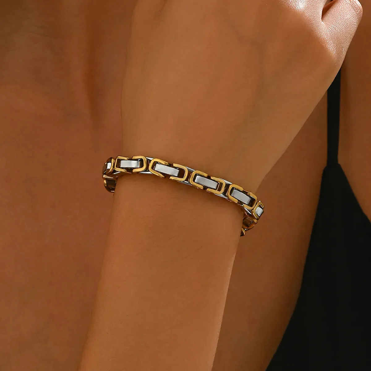 Hip-Hop Streetwear Cool Style Rectangle 304 Stainless Steel 14K Gold Plated Bracelet