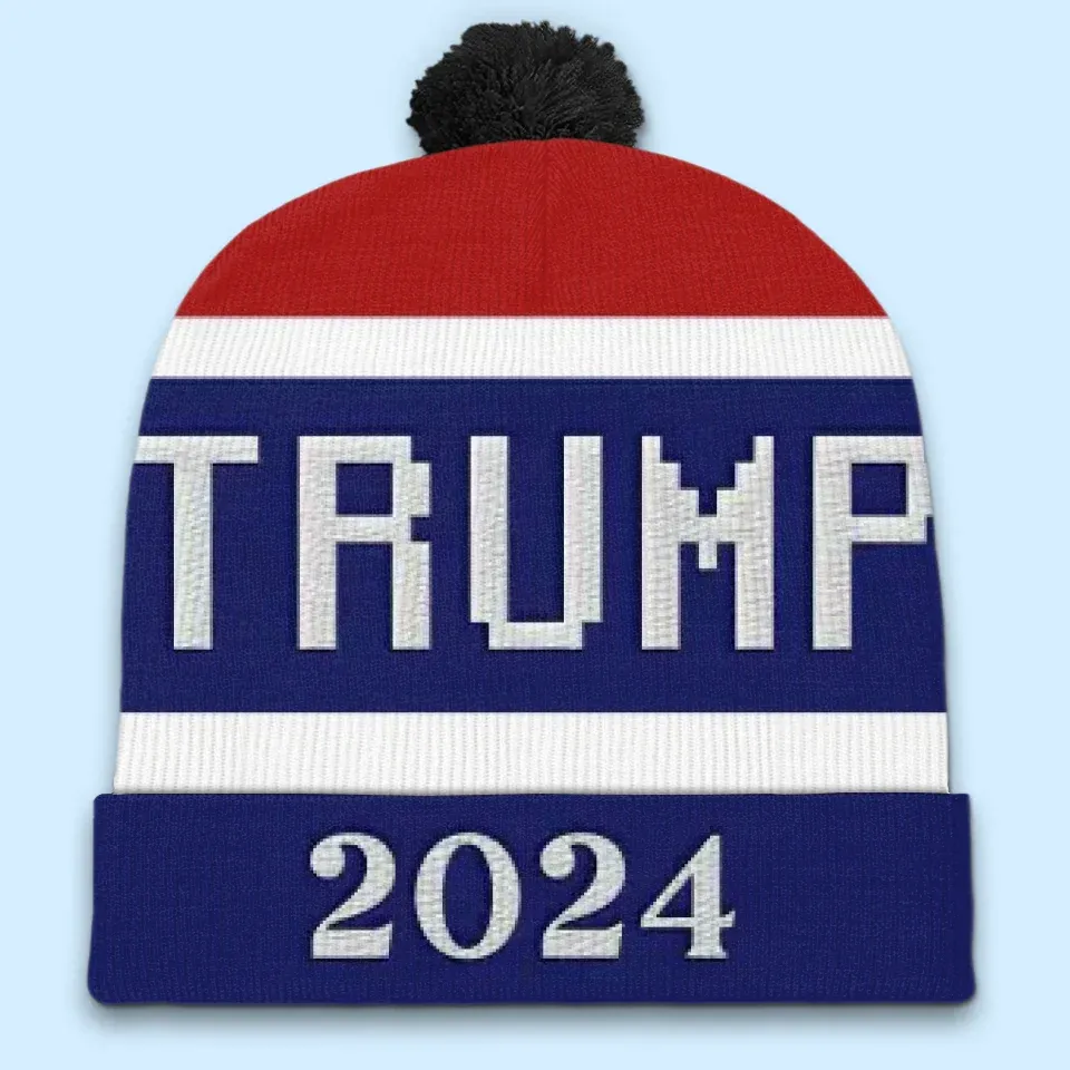 His Leadership Strengthens Our Resolve - US Election Christmas Beanie Hat - Christmas Gift For Conservative Supporters