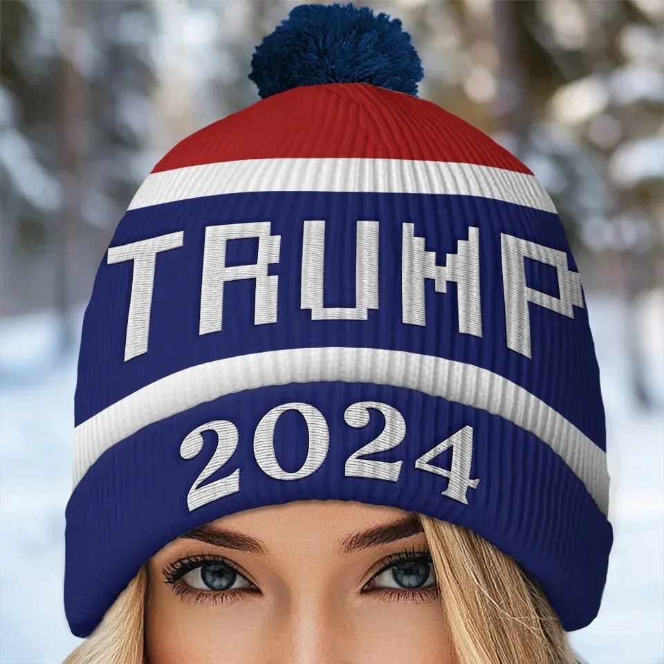 His Leadership Strengthens Our Resolve - US Election Christmas Beanie Hat - Christmas Gift For Conservative Supporters