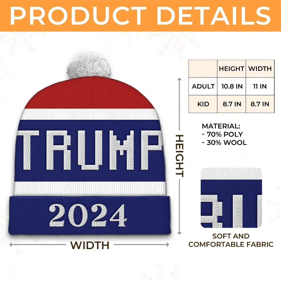 His Leadership Strengthens Our Resolve - US Election Christmas Beanie Hat - Christmas Gift For Conservative Supporters