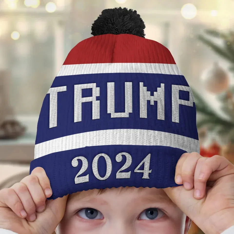 His Leadership Strengthens Our Resolve - US Election Christmas Beanie Hat - Christmas Gift For Conservative Supporters