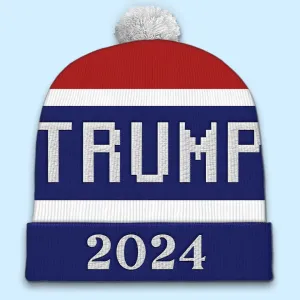 His Leadership Strengthens Our Resolve - US Election Christmas Beanie Hat - Christmas Gift For Conservative Supporters