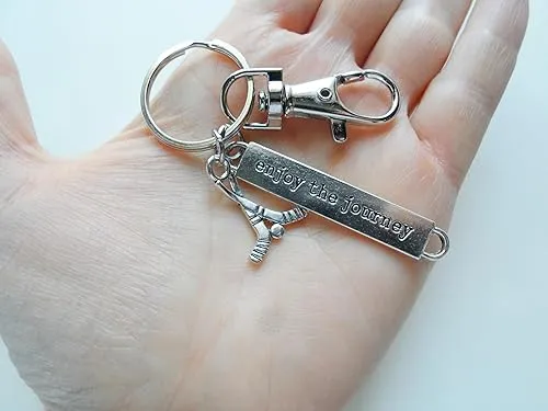 Hockey Sticks Charm & Enjoy the Journey Charm Keychain with Swivel Clasp, Coach, Graduate or Hockey Player Keychain