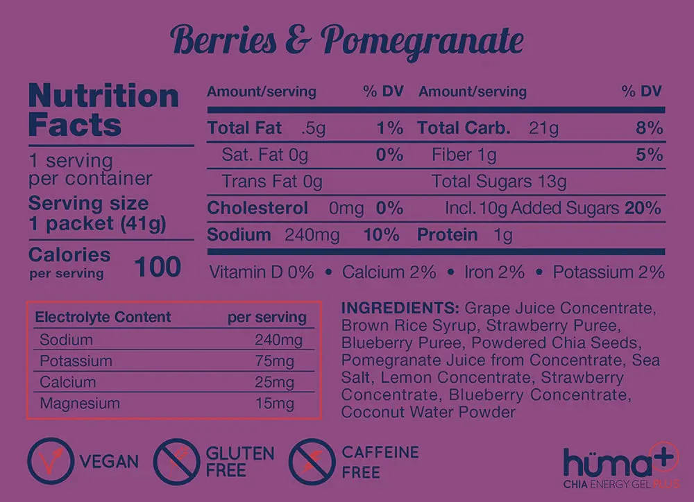 HUMA Chia Energy Gel Plus - Berries & Pomegranate (4pk)
