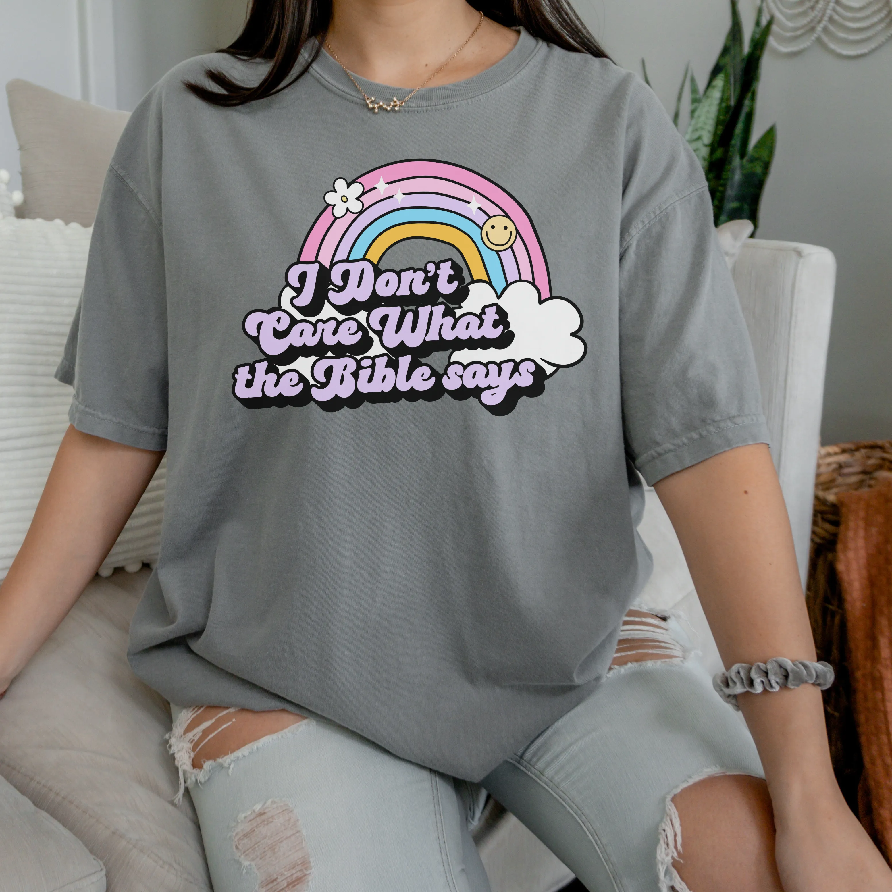 I don't care what the Bible says Grey Graphic Tee