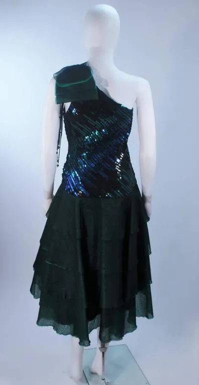 I. MAGNIN Emerald Green Sequin Cocktail Dress Size 6-8