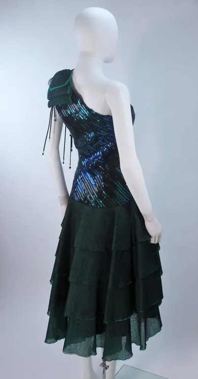I. MAGNIN Emerald Green Sequin Cocktail Dress Size 6-8