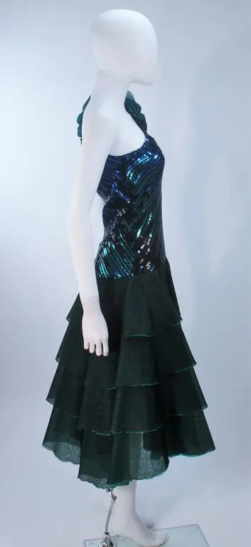I. MAGNIN Emerald Green Sequin Cocktail Dress Size 6-8