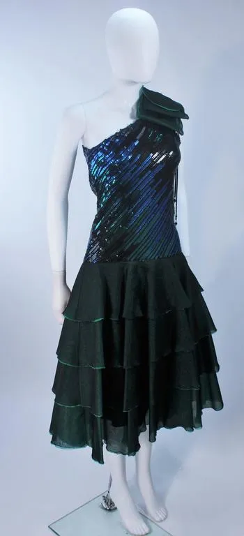 I. MAGNIN Emerald Green Sequin Cocktail Dress Size 6-8