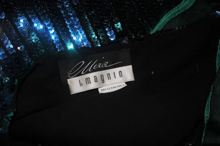 I. MAGNIN Emerald Green Sequin Cocktail Dress Size 6-8