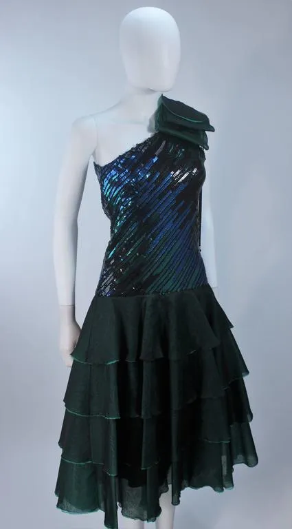 I. MAGNIN Emerald Green Sequin Cocktail Dress Size 6-8