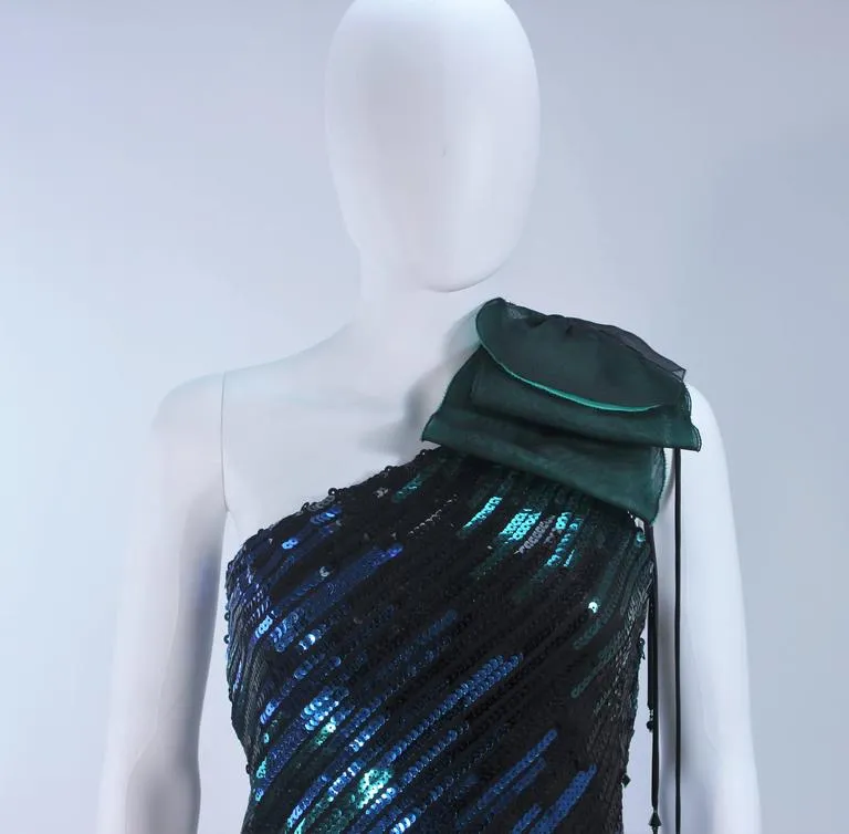 I. MAGNIN Emerald Green Sequin Cocktail Dress Size 6-8