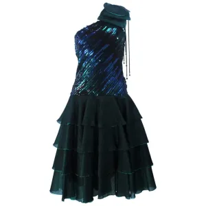 I. MAGNIN Emerald Green Sequin Cocktail Dress Size 6-8