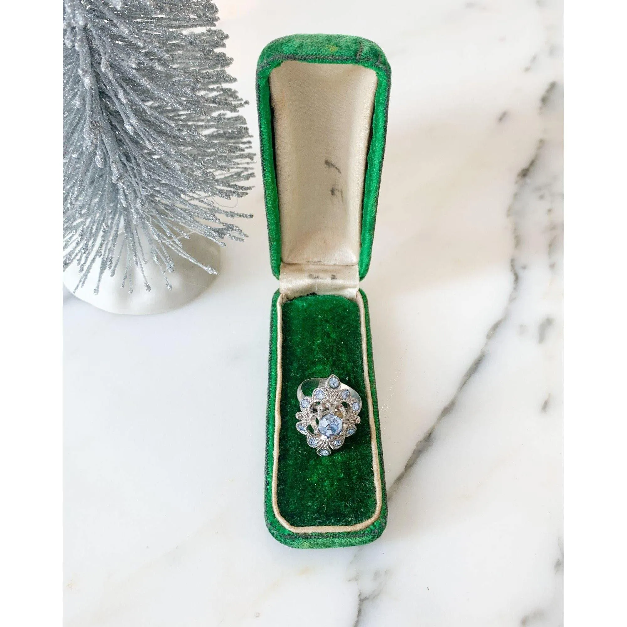 Ice Blue Filigree Statement Ring