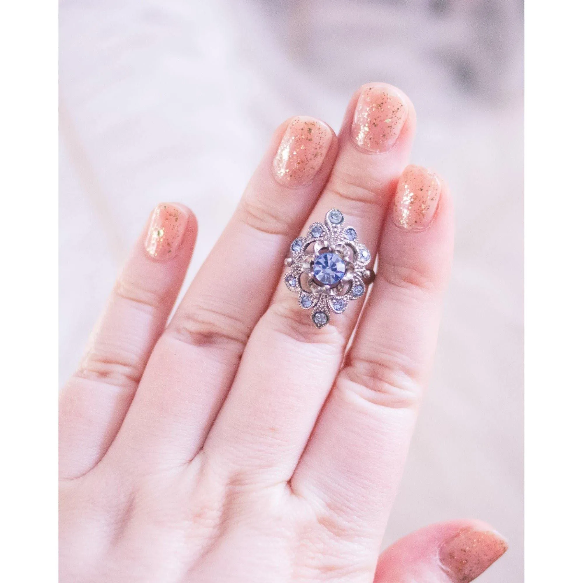Ice Blue Filigree Statement Ring
