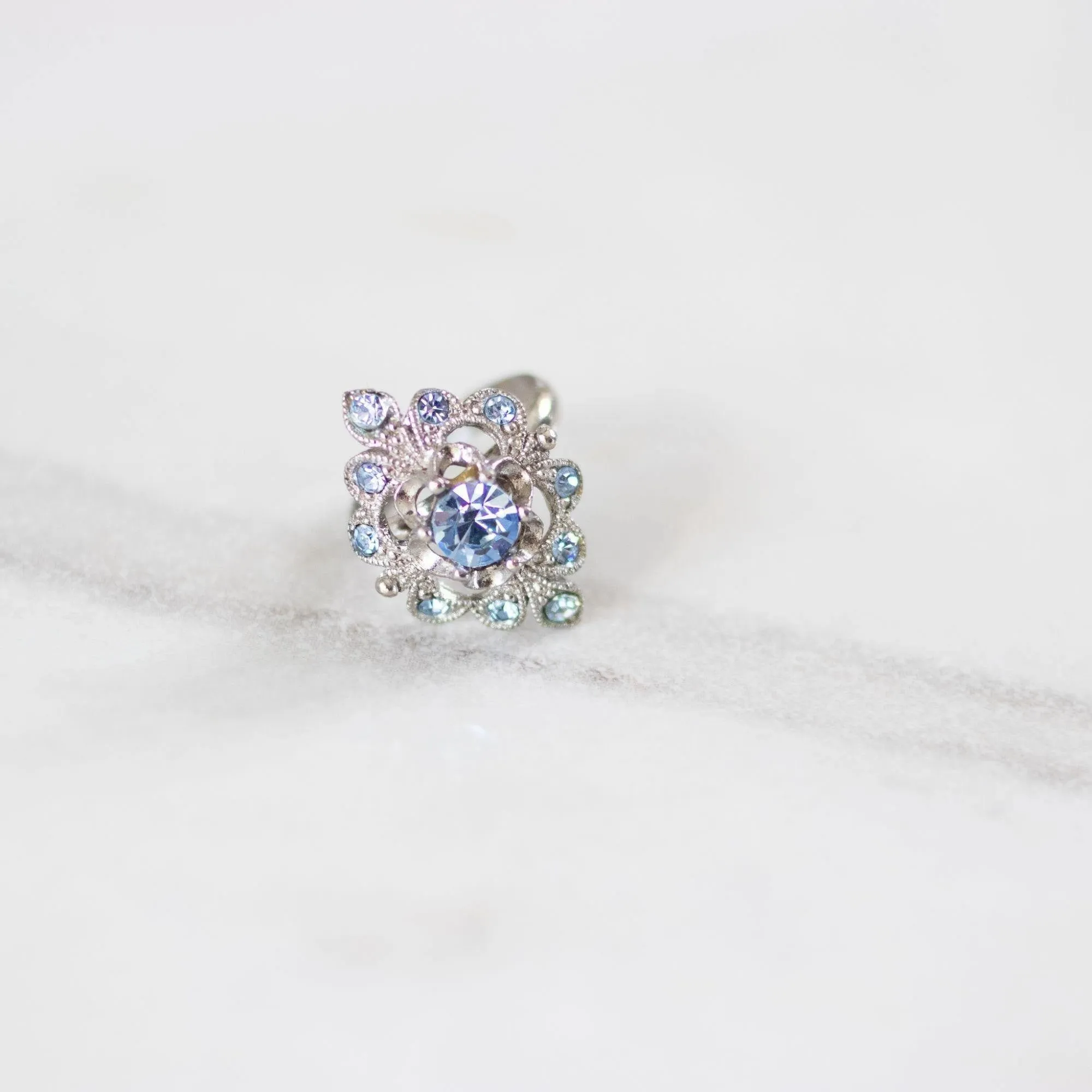 Ice Blue Filigree Statement Ring
