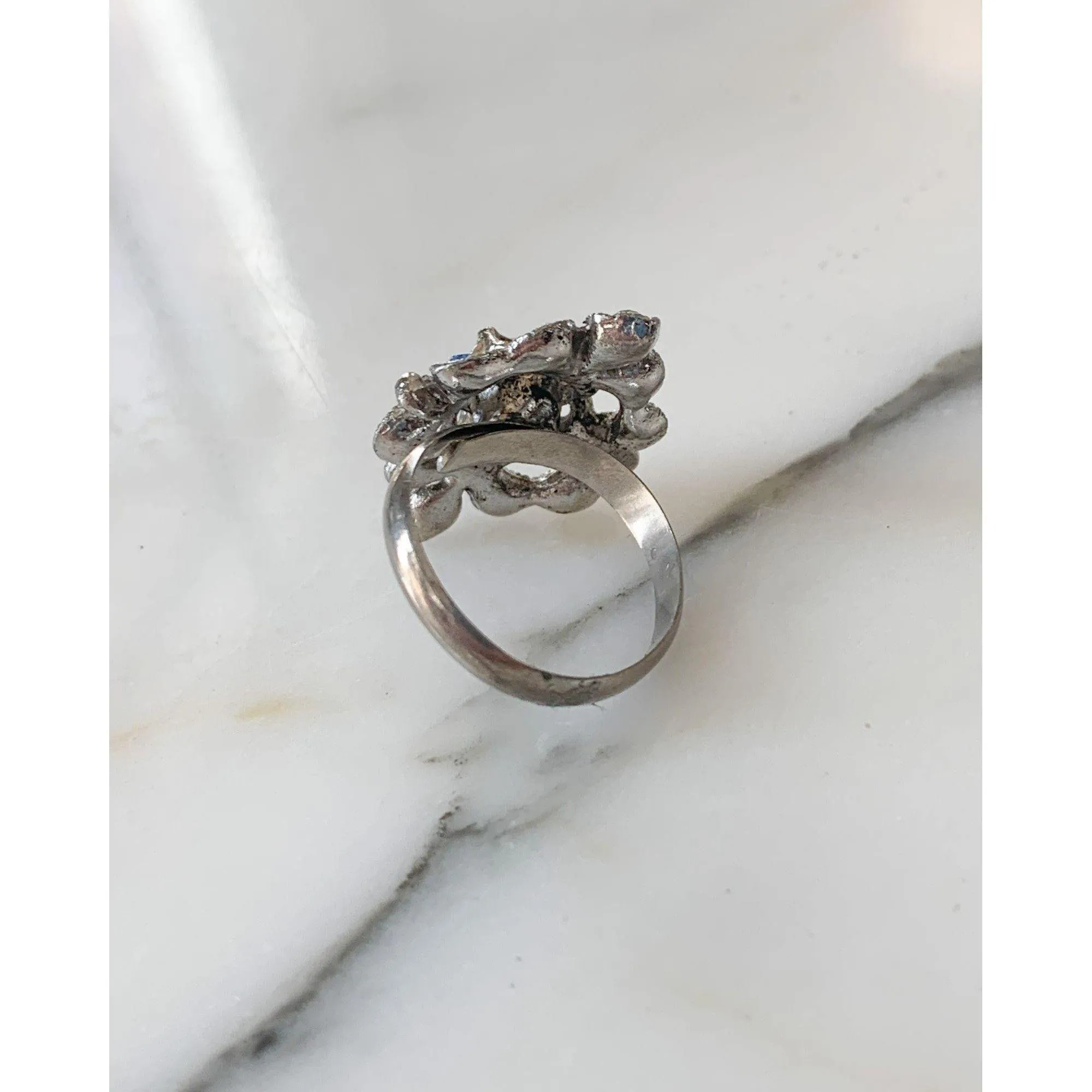Ice Blue Filigree Statement Ring