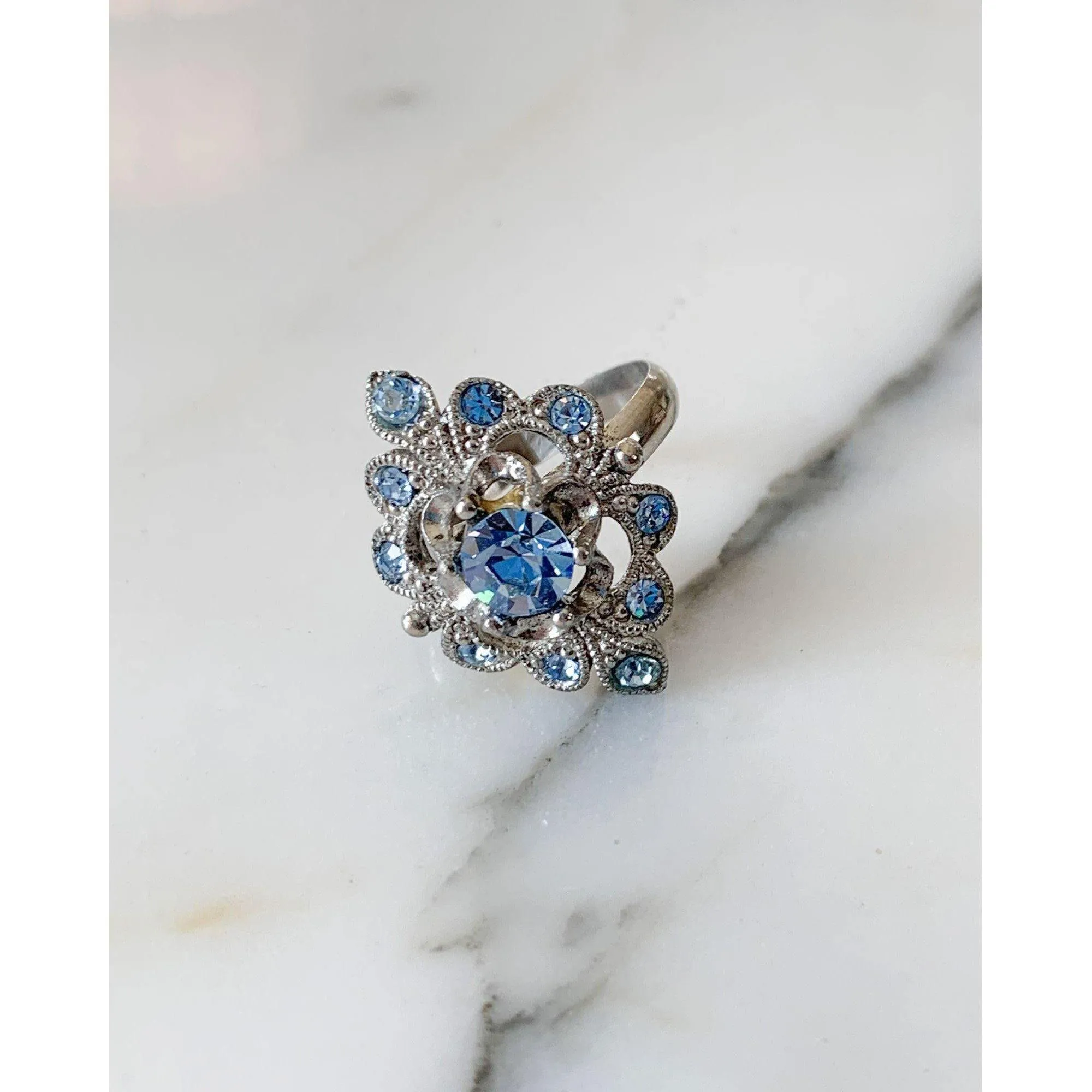 Ice Blue Filigree Statement Ring
